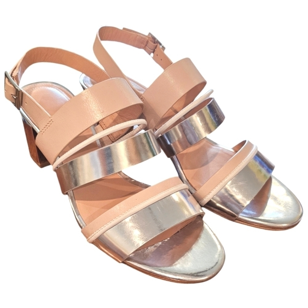 What For Leather Silver & Blush Chucked Strap Heels - Picture 2 of 13